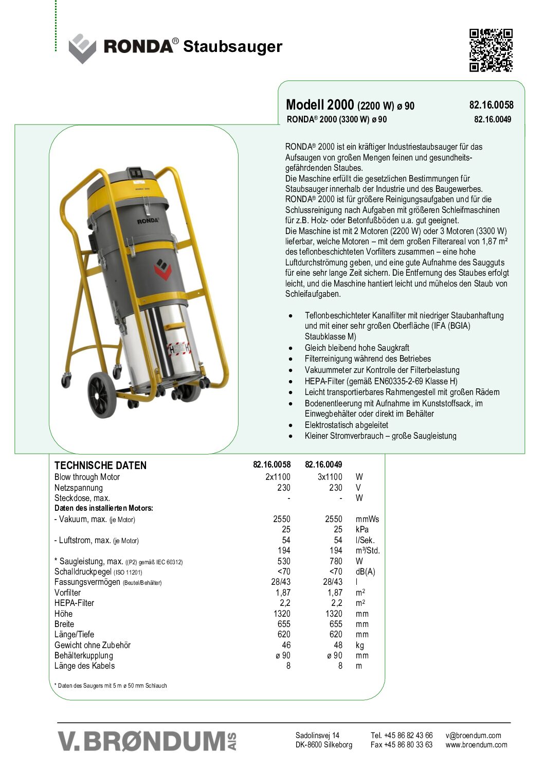 Industriesauger RONDA 2000, 3 Motore, 3300 Watt, V. Brøndum A/S (Kopie) – Bild 2